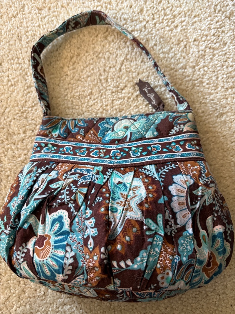 Vera Bradley Small Brown and Teal (Java) Quilted Paisley Handbag (Retired Print)